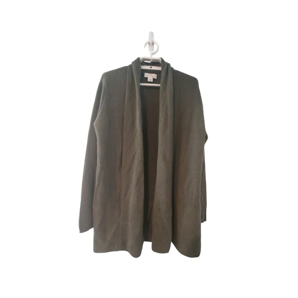 Pure Splendor cardigan sweater womens XXS green ribbed 100% cashmere long line